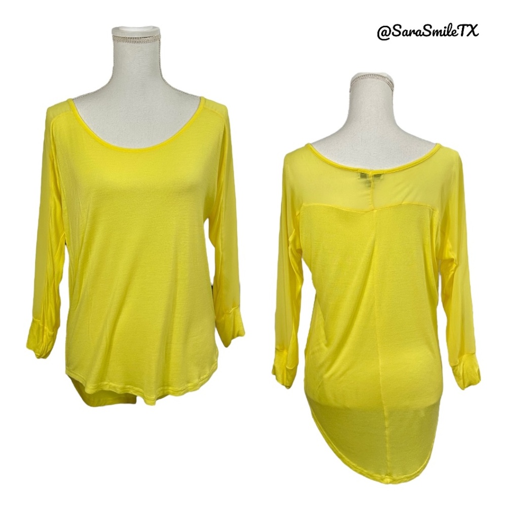 COTTON ON Bright Canary Yellow Mesh Panel Lightweight Hi-Lo Top